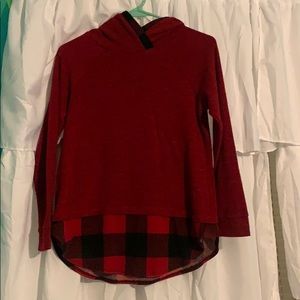 Red and black plaid hoodie with hood